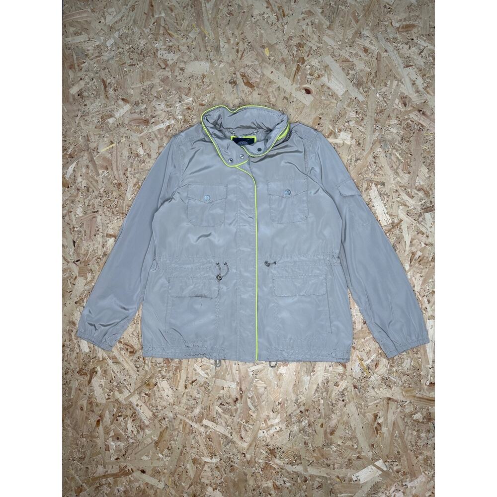 Vince Camuto Oyster Chartreuse Cinched Waist Anorak Hidden Hood Jacket Sz XL